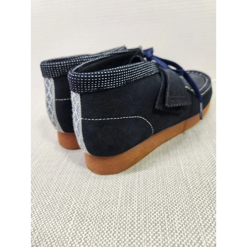 Clarks Originals Blue Marine Wallabee Boots Navy Suede Leather Kids Wide